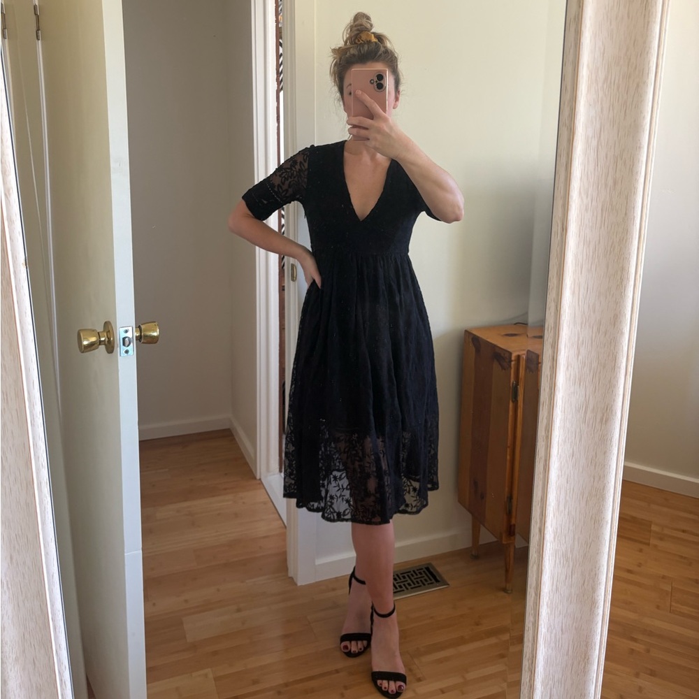 Free People Black Lace Midi Dress